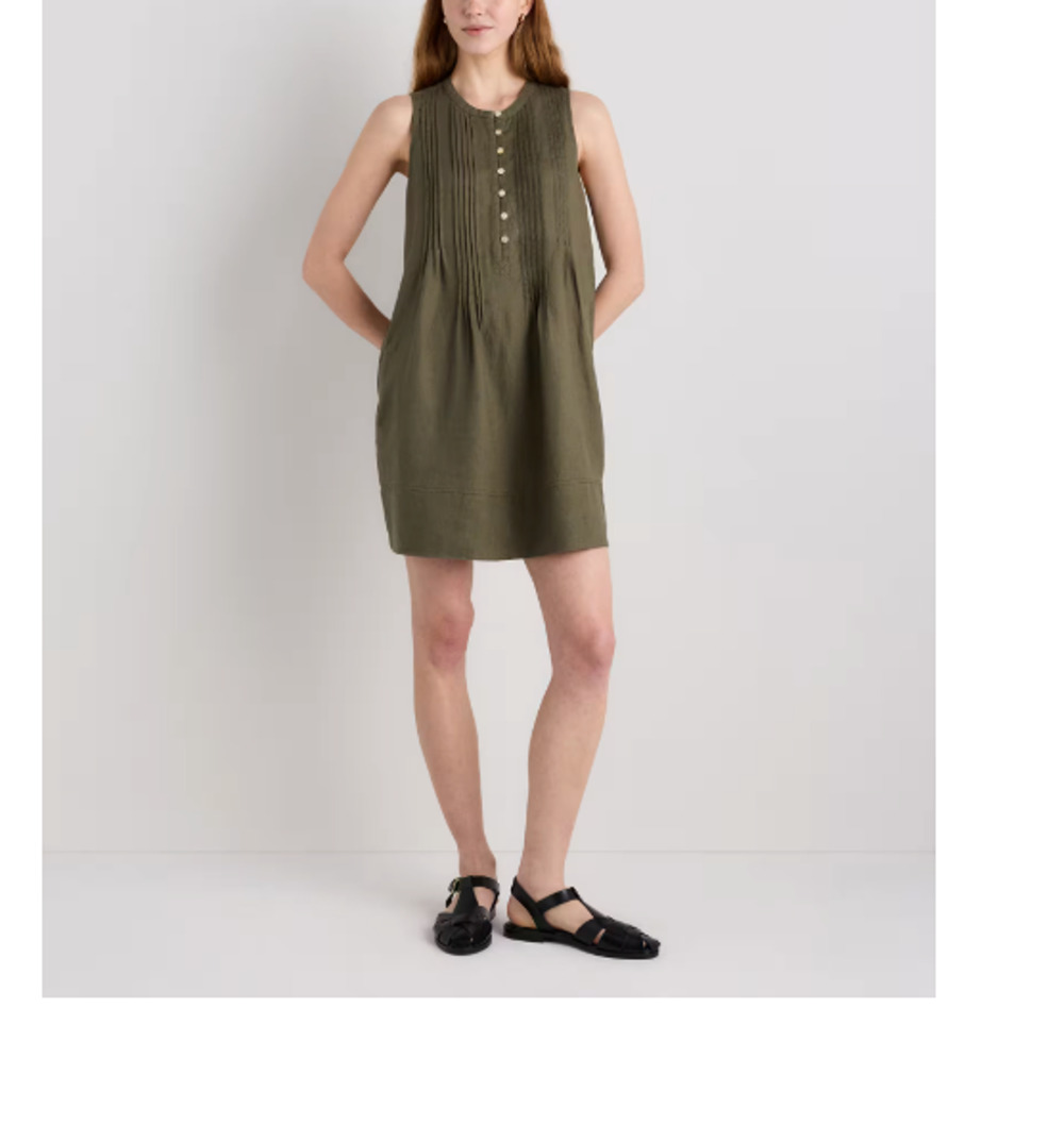 Quince Women 100% European Linen Sleeveless Swing Dress Bayberry Olive Green S